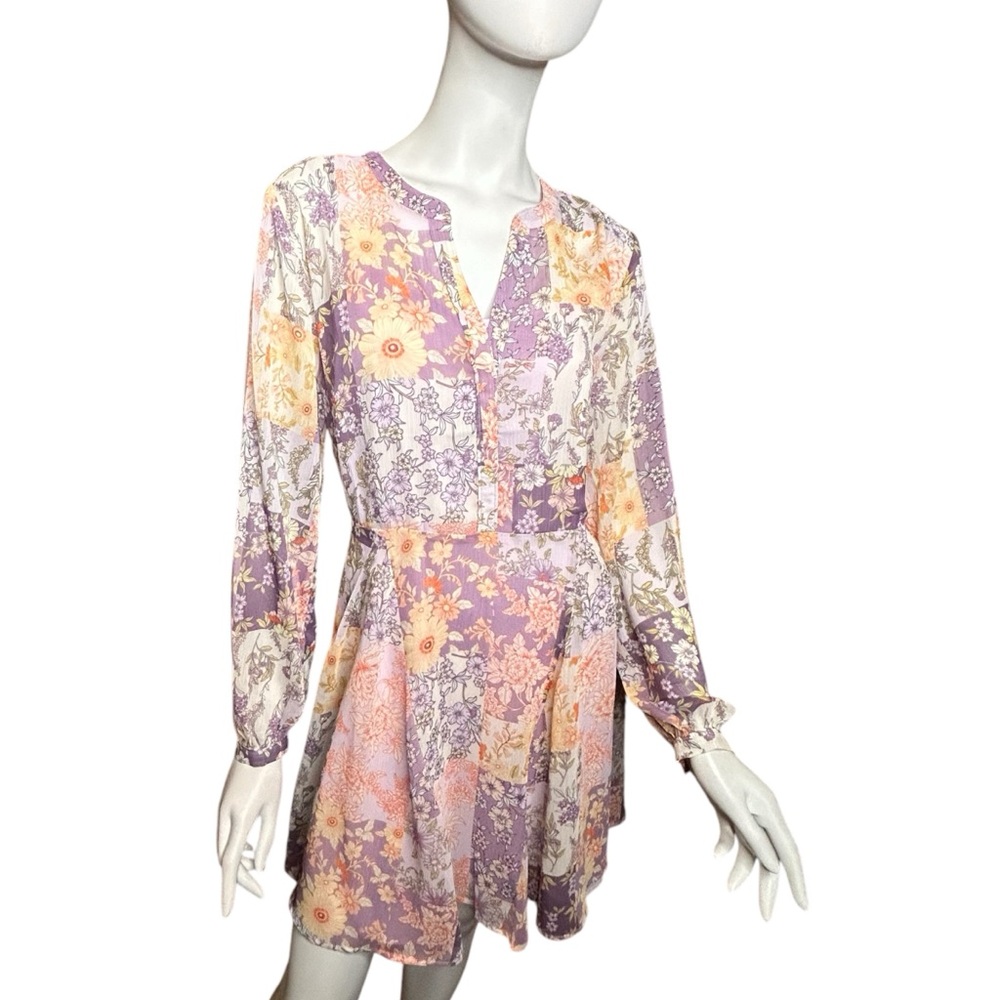 NWT LOFT Women’s Medium Floral Godet Split Neck Swing Dress Purple - Picture 5 of 14